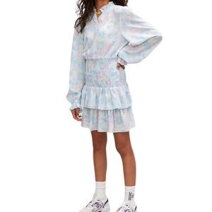 Les Coyotes De Paris Dunica Dress Blue Purple Aquarel Flower Pastel Print 12